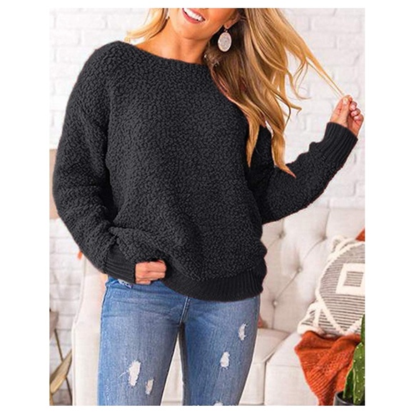 black low back knot popcorn teddy bear sweater - Picture 2 of 6